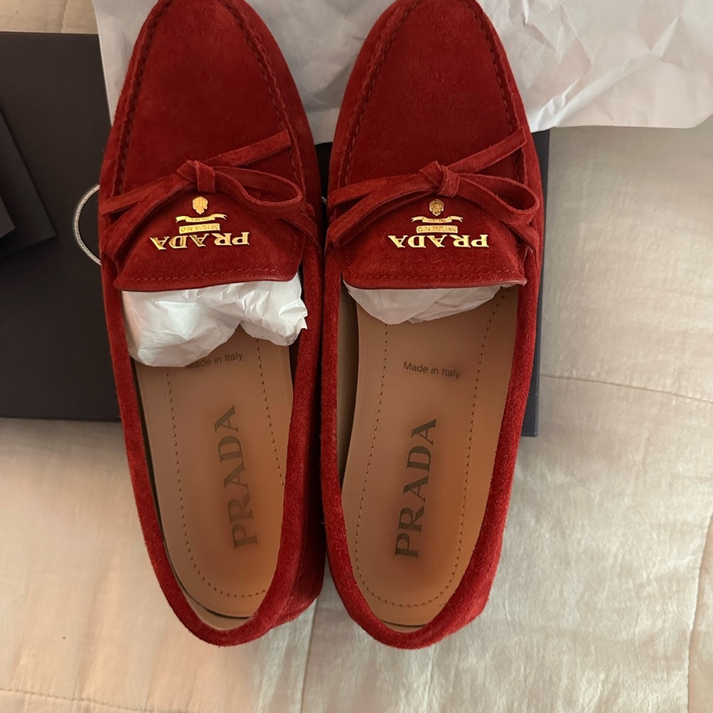 Prada Red Suede Loafers